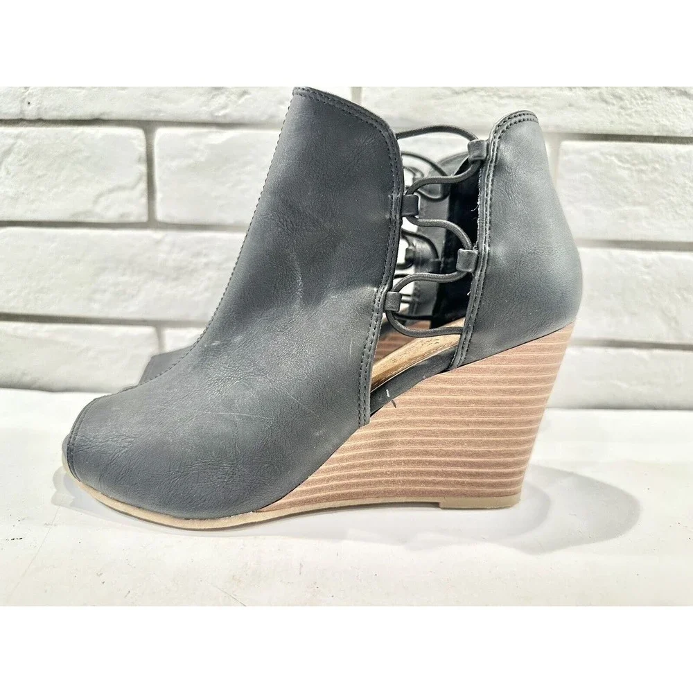 Sugar Black Wedge Heel Sandal‎ Bootie Shoes Women's 6.5 ~ Retail $70